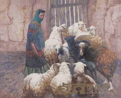 夏培耀 1991年作 等待出圈的羊群 91×117cm